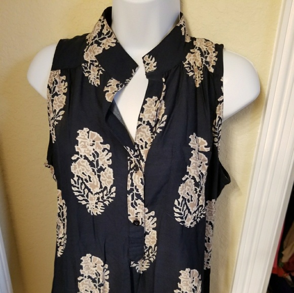 New Navy Beige Tan Sleeveless Top - Picture 4 of 5
